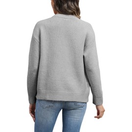 Ynhonra Women's Long Sleeve Front Button Y2k Cardigan Sweaters Crew Neck Loose 2024 Fall Tops(Gray-XL)