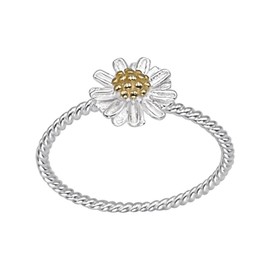 Silverly Sterling Silver Daisy Ring - Gold Plated 925 Silver Flower Rings for Women - Friendship Stacking Band - Nature Inspired Gifts for Daughter - Ladies Fine Jewellery - Spring Accessory