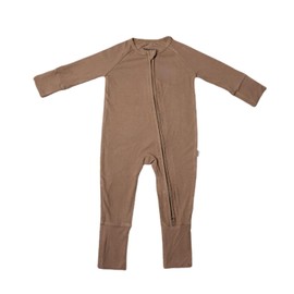 Nesting Club Ribbed Bamboo Baby Romper, Ribbed Bamboo Baby Pajamas and Lounge Wear–Gender Neutral Essentials, Newborn, Camel Brown