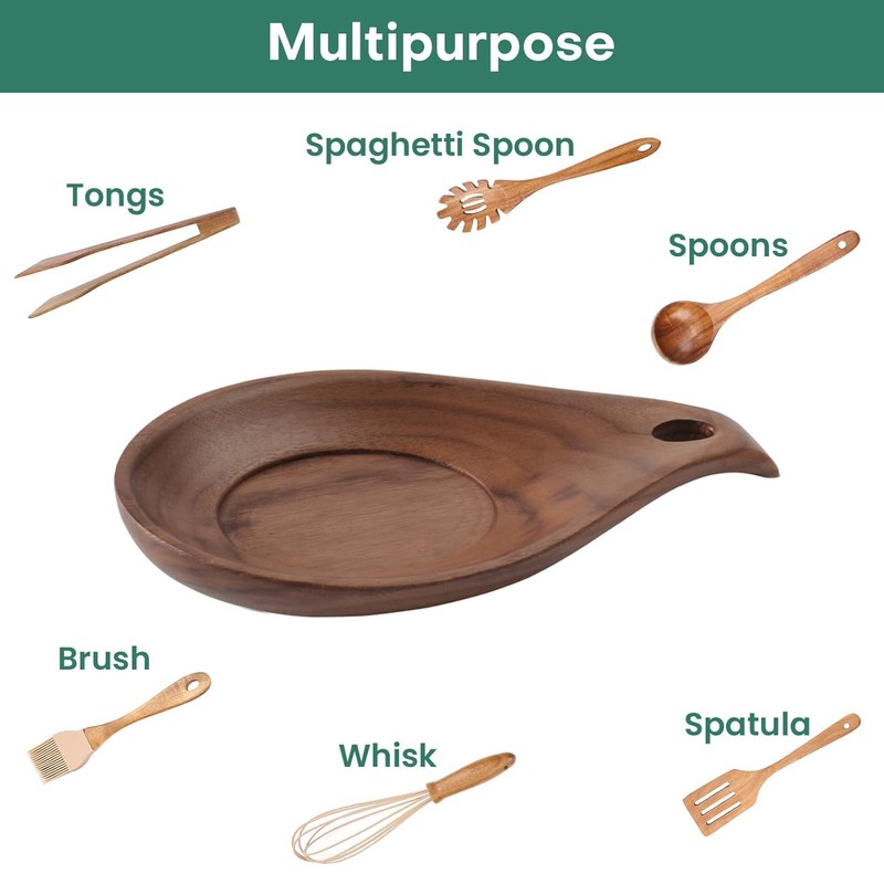 Spoon Rest Non-Slip Spoon Holder, Wooden Spoon Rest, Kitchen Accessories