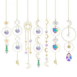 OFFCUP Sun Catcher Crystal Wind Chime, Pack of 7 Crystal Pendant Decoration, Moon Star Decoration, Hanging Crystal Sun Catcher, Window Decoration, Hanging Ornament, Crystal Balls for Garden, Home,