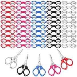 50 Pcs Mini Folding Scissors Small Foldable Travel Stainless Steel Portable Shears Bulk Badge Scissors for Nurses Glasses Shaped Anti Rust Sewing Cutter for Christmas Nurse Week Gifts School Office