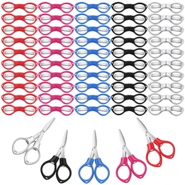 50 Pcs Mini Folding Scissors Small Foldable Travel Stainless Steel Portable Shears Bulk Badge Scissors for Nurses Glasses Shaped Anti Rust Sewing Cutter for Christmas Nurse Week Gifts School Office