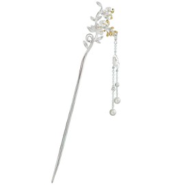 Miaomyao Hair Chain, Single Pair, Kimono, Long Sleeve, Kimono, Yukata, Hair Ornament, Metal, Antique Flower, Wisteria Flower, Pearl, Silver, Hair Accessories