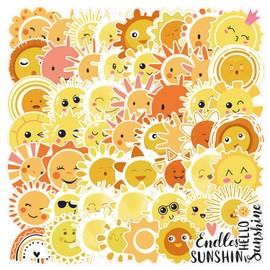 50PCS Sun Stickers,Sunshine Stickers,Teens Boys and Girls Sticker Pack Vinyl Skateboard Guitar Door Laptop Luggage Car Bike Water Bottle Birthday Party Supplies Stickers