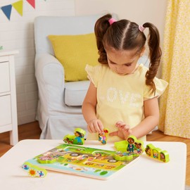 B. toys – Peek & Explore 2 – Pack – Outer Space & School Bus – Chunky Puzzle Pack – Puzzles for Toddlers, Kids – 8 Pieces Each – 2+ Years