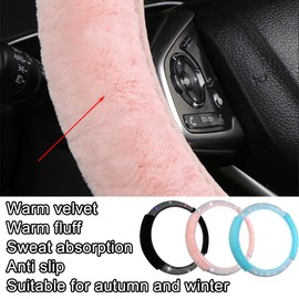 Osilly Bling Car Steering Wheel Cover, Plush Crystal Rhinestone Vehicle Steer Wheel Protector, Fluffy Diamond Sparkling Steer Wheel Protection Cover, Universal Automotive Accessories (Black)