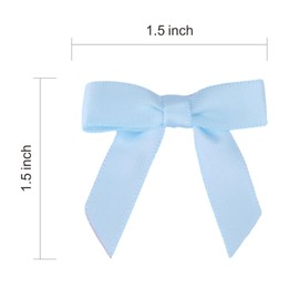 Meseey 100 Pcs 1.5 Inches Premade Craft Bows Self Adhesive Baby Blue Satin Ribbon Bows for Treat Bags Gift Wrapping Basket Wedding Baby Shower Brithday Party (Baby Blue)