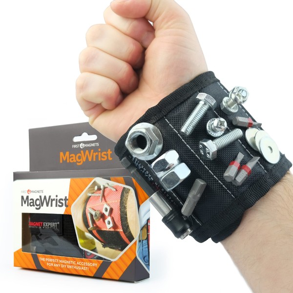MagWrist Black Magnetic Wristband for Screws, Nails, Drill Bits -