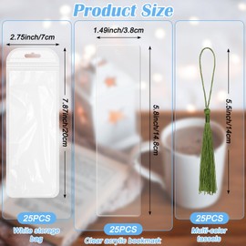 75PCS DIY Acrylic Bookmark Blanks Kit, 25PCS Colorful Tassels, Clear Package Bag