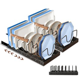 ZHIYUEJING 2 pack Pull-out pots and pans organizer under cabinet，Lid organizers inside cabinet with 8 Adjustable Compartments,Pan Organizer with Slide Rails，Black