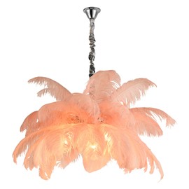 DHFHFMDCJDNN Modern Feather Chandelier for Bedroom, Pink Feather Ceiling Light Fixture with Ostrich Hair Lampshade, Pendant Lights for Living Room, Hotel, Corridor, Foyer