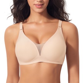 SINFLA Women V Neck Wireless Seamless Comfortable No Underwire Comfort Bra (Nude,X-Large)