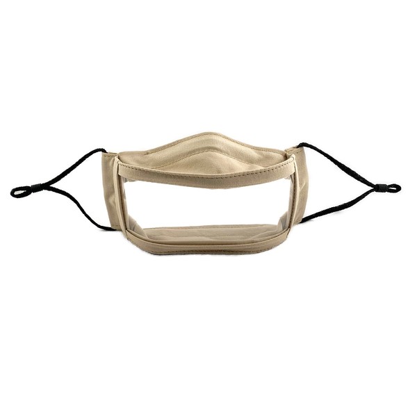 TUTENAGO Khaki Clear Window Face Mask/Reusable/Cotton/Non-Toxic/American Made/Latex-free/No PVC or BPA/No