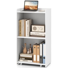 Tangkula Rolling Podium Stand, Mobile Lectern Stand with 2 Shelves & Lockable Wheels, Pulpits for Churches, Hostess Stand with Edge Stopper, Standing Lectern Desk for Meeting Room, School (White)