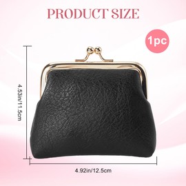 CREATCABIN Black Mini Wallet with Kiss Closure Vintage Leather Coin Purse for Women Money Compartment with Metal Frame Compact Slim Hand Wallet for Women Men Credit Cards 10.5 x 11 x 3 cm