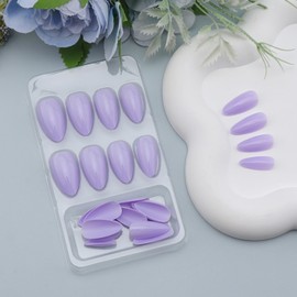 24Pcs Oval Press on Nails Short, Light Purple Fake Nails, Full Cover Acrylic False Nail Tips, Artificial Fingernails Tips, Reusable Stick on Nail for Women DIY Salon Manicure Gift
