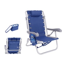 Ultimate Heavy Duty Aluminum Folding Backpack Beach Chair for Adults | Lay Flat, 5 Reclining Positions | Removable Insulated Cooler Pouch | 300 lbs Weight Capacity