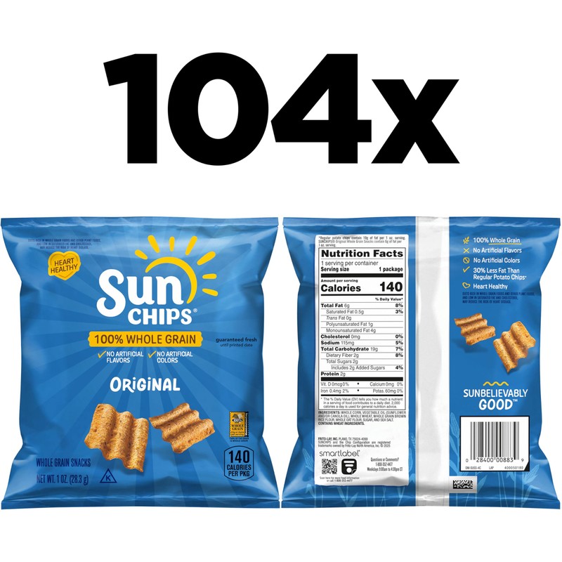 SunChips Original Multigrain Snacks, 1 Ounce (Pack of 104)