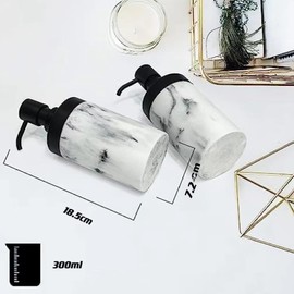 Suanti 10oz Imitation White Marble Soap Dispenser Set-Matte Black Pump,Wide-Mouthed Resin Bathroom Lotion Dispensers for Bathroom Countertop & Kitchen Home Decor-Easy Refill Hand Soap