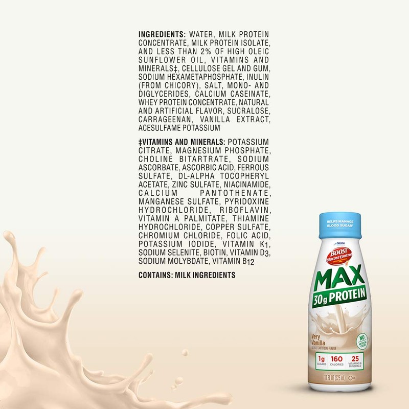 BOOST Glucose Control Max 30g Protein Nutritional Drink, Very Vanilla,