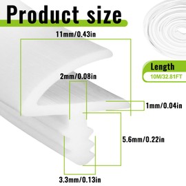 10 m Door Frame Seal for Sound Insulation, Door Seal for 3 mm Groove and 11 mm Rebate for Sound Insulation, Collision Prevention and Moisture Resistant (White, 10 Metres)