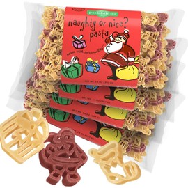 Pastabilities Naughty or Nice Pasta, Fun Shaped Santa & Present Noodles for Kids and Holidays, Non-GMO Natural Wheat Pasta 14 oz (4 Pack)