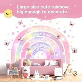 Buer Homie 62×40 Inch Rainbow Wall Decal with 12 Pcs 3D Butterflies， Extra Large Rainbow Sticker Set with Polka Dots