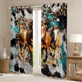 Feelyou - Cortinas de caballo para niños, para recámara, sala de estar (2 paneles, 38 x 54 pulgadas), galope para oscurecer caballos Dreapes, niños, adolescentes, piel de vacuno, decoración