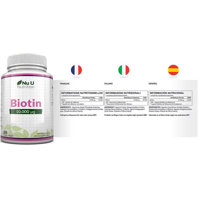 Biotin Hair Growth Supplement - 365 Vegan Tablets (Full Year