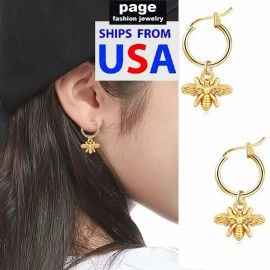 Rinhoo USA Seller- New Geometric Cute Gold Bee Dangle Hoop Ear Earrings Women Jewelry