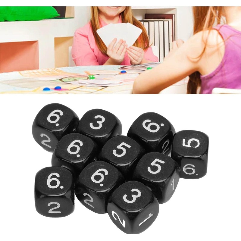 20Pcs Black 6 Sided Number Dice, Round Corner Polyhedral, Polyhedral