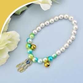 Cat Small Dog Pearl Collar for Pet Blue Pearls with Bell Diamonds Tassel Pendant Stretchable Pet Necklace for Kitten Puppy Weddings Birthday Party Charming Accessories Decorations