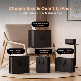Acina Extra Large Black Gift Bags: 16x6x12 Inch 4pcs Black Paper Bags With Handles Bulk For Party Shopping Birthday Wedding (XL-4)