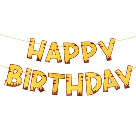 SAVITA Cartoon Yellow and Brown Birthday Banner, Pre-Strung Animation Themed Party Decorations Adjustable Happy Birthday Banner for Wall Window Hanging Decor