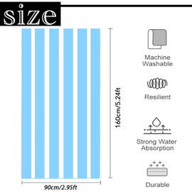Large Quick Dry Microfibre Beach Bath Towel,Double Sides Light Blue White Striped Sand Free Beach Towel with Bag,Lightweight Gym Yoga Sports Towel,Compact Travel Summer Beach Towel for Women Men