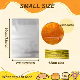 Lesibag 8 x 12 Inch Mirco Perforated Bread Bags, 100 Clear Plastic Bakery Bags With Free Twist Ties, Suitable for Mini Homemade Bread/Bun/Cookies