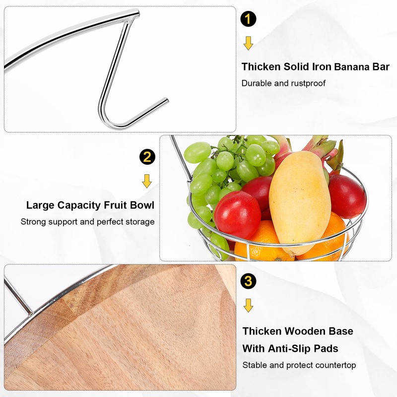 Livabber Countertop Fruit Basket Bowl with Banana Hanger, Modern Standing