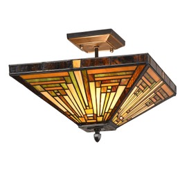 Capulina Tiffany Style Ceiling Light Fixtures, 2-Light Semi Flush Tiffany Ceiling Lights, 14 Inch Wide Stained Glass Ceiling Light,Mission Style Tiffany Style Ceiling Flush Mount
