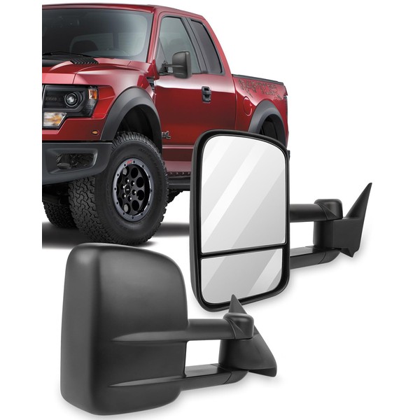 ECCPP Towing Mirrors Tow Mirrors with 1988-1998 For Chevy/For GMC Silverado/Sierra 1500 2500 3500 Pickup Manual Adjusted No Heated No Turn Signal Black Housing Pickup Truck Mirrors
