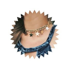 Yienate Gold Cuban Link Chain Choker Necklace Large Star Pendant Necklace Punk Chunky Chain Star Charm Statement Necklace Jewellery for Women Girls