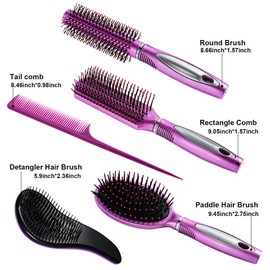 5 Pieces Hair Brush Set Detangling Brush Paddle Brush Round Hair Brush Tail Comb Wet Dry Brush for Women Men Hair Styling (Purple)