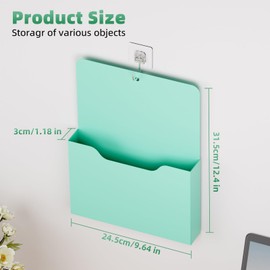 Marbrasse 2 Pack Magnetic File Holder - Paper Holder, Pocket Organizer,Hanging Wall File Organizer Office Supplies Storage, Magazine Mail Case for Notebooks,Planners,Letter (Green)