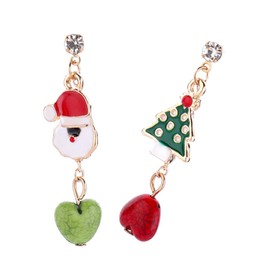 ABOOFAN 1 Pair Christmas Tree Heart Earrings Heart Shaped Dangle Studs for Women Festive Holiday Birthday Party