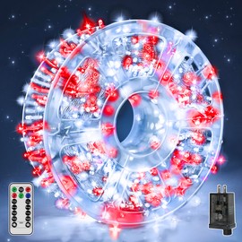 Guhope Christmas Lights 600 LED 98FT, Waterproof Outdoor String Lights with Remote and Timer, 8 Modes Dimmable Fairy Lights for Indoor Outdoor Wedding Party Holiday Decorations (Red and White)