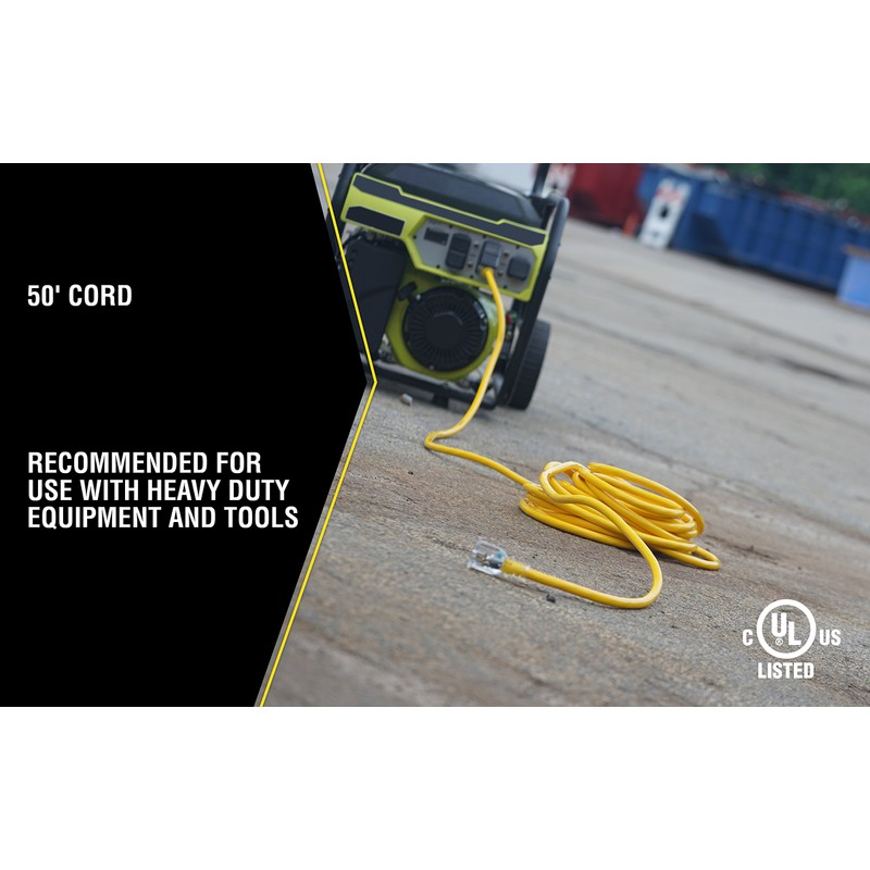 Yellow Jacket Extra Heavy Duty Extension Cord, 50Ft, 10 Gauge,
