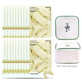 Innisfree Active Mask Vita C (Transparent Whitening) 20 sheets + Play Green Cosmetic Pouch (Green) / 이니스프리 액티브 마스크 비타C (투명미백) 20매+플레이그린 화장품 파우치 (그린)