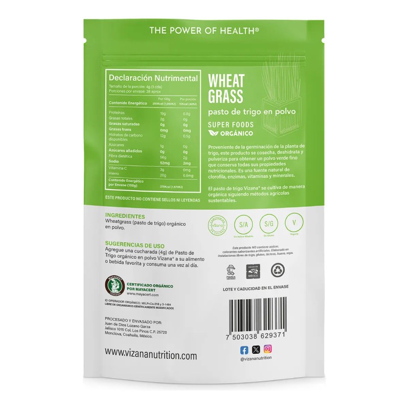 Pasto De Trigo Orgánico En Polvo 150g Vizana Nutrition