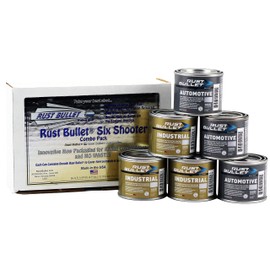 RUST BULLET Six Shooter Combo Pack – 4oz Automotive & Industrial Rust Paint and Rust Treatment – Six Cans, Metallic Gray