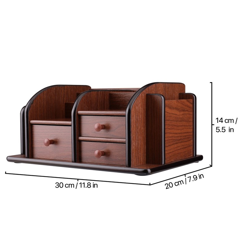 Flexzion Wooden Desk Organizer w/Drawers - Classic Wood Office Supplies
